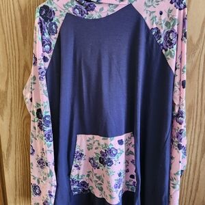 LuLaRoe Pink and Green Floral Hoodie